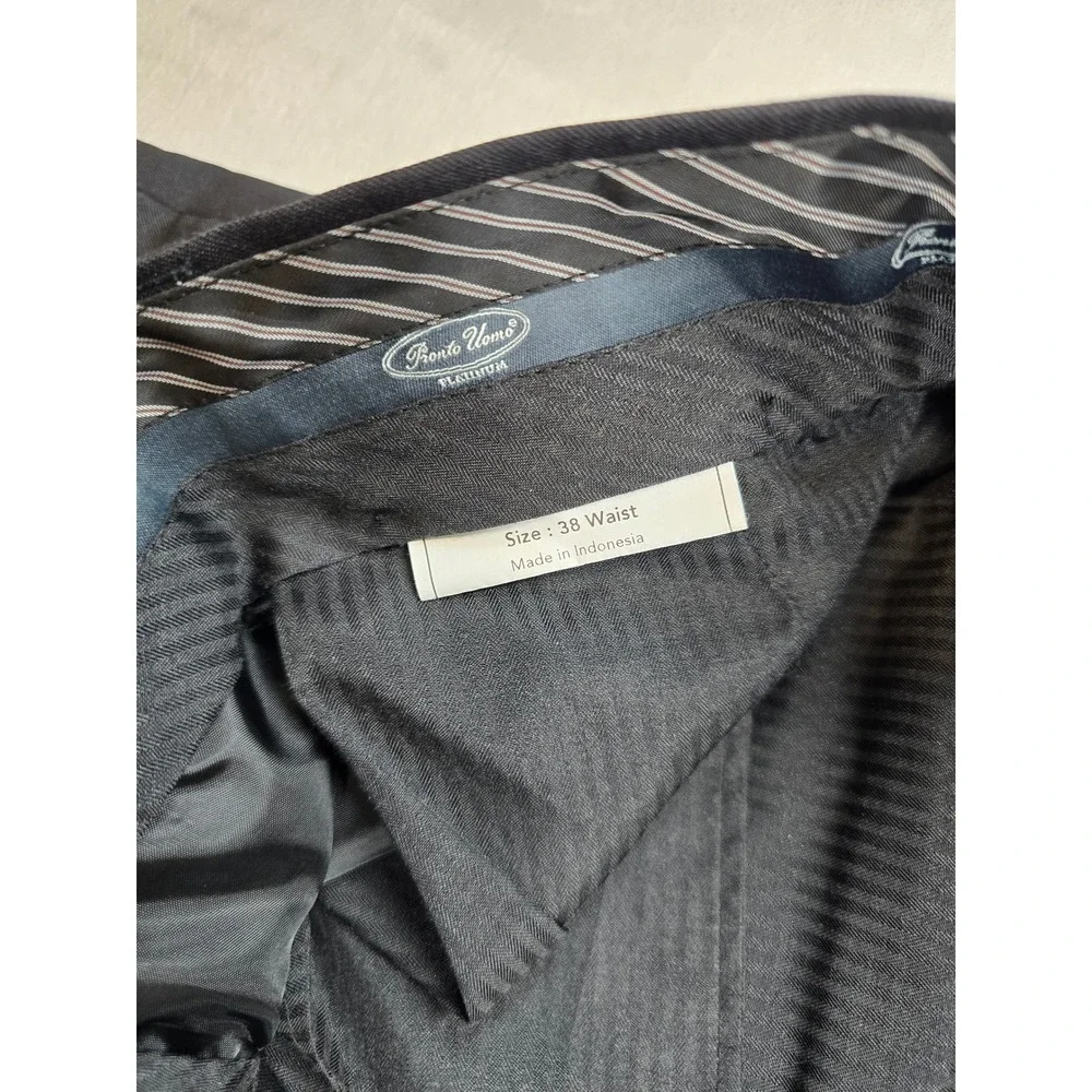 Pronto Uomo‎ Platinum Suit Mens 44L 2 Piece Pants 38x30 Charcoal Gray 100% Wool